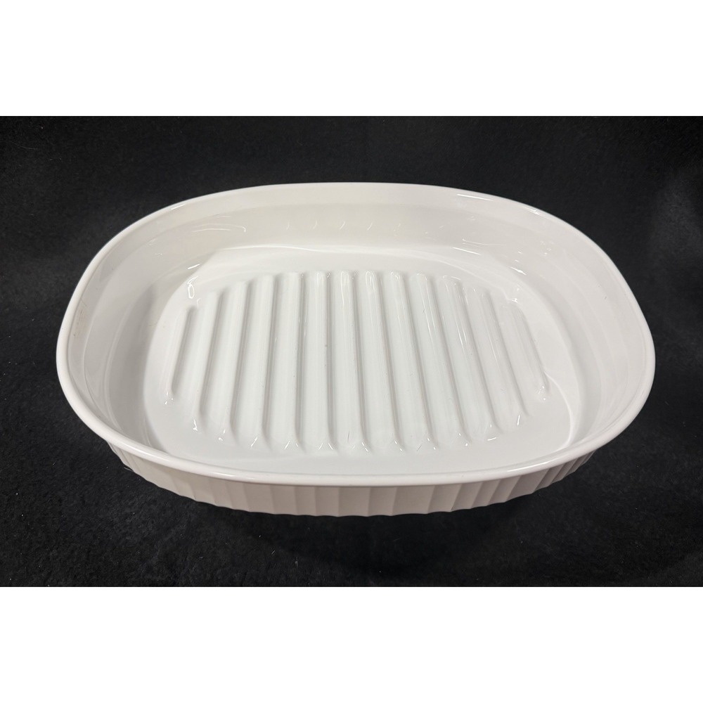 Corning Ware Roaster Dish White MC-4-b Ribbed Oven And Microwave
